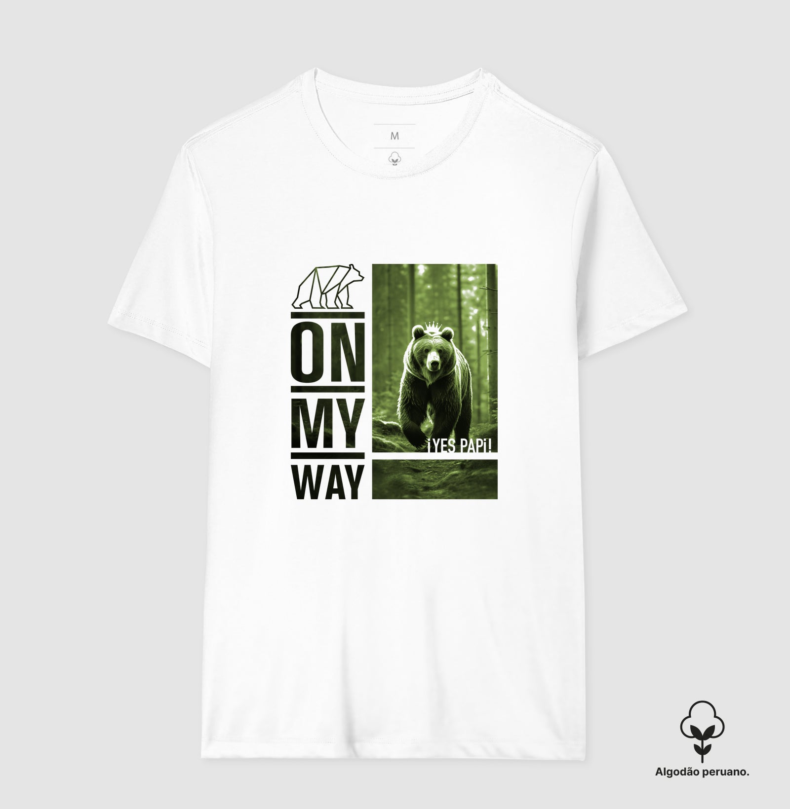 Camiseta Branca Yes Papi — On My Way (Estampa verde)