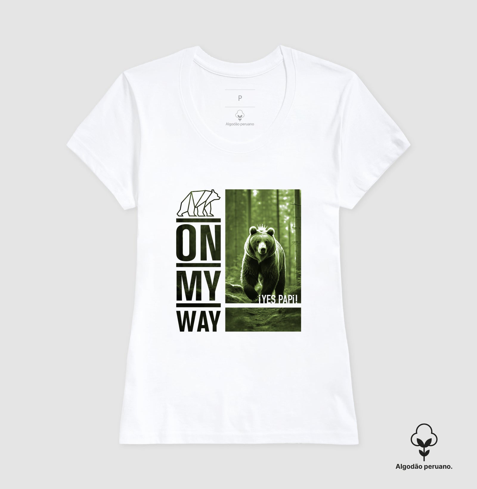 Camiseta Branca Yes Papi — On My Way (Estampa verde)